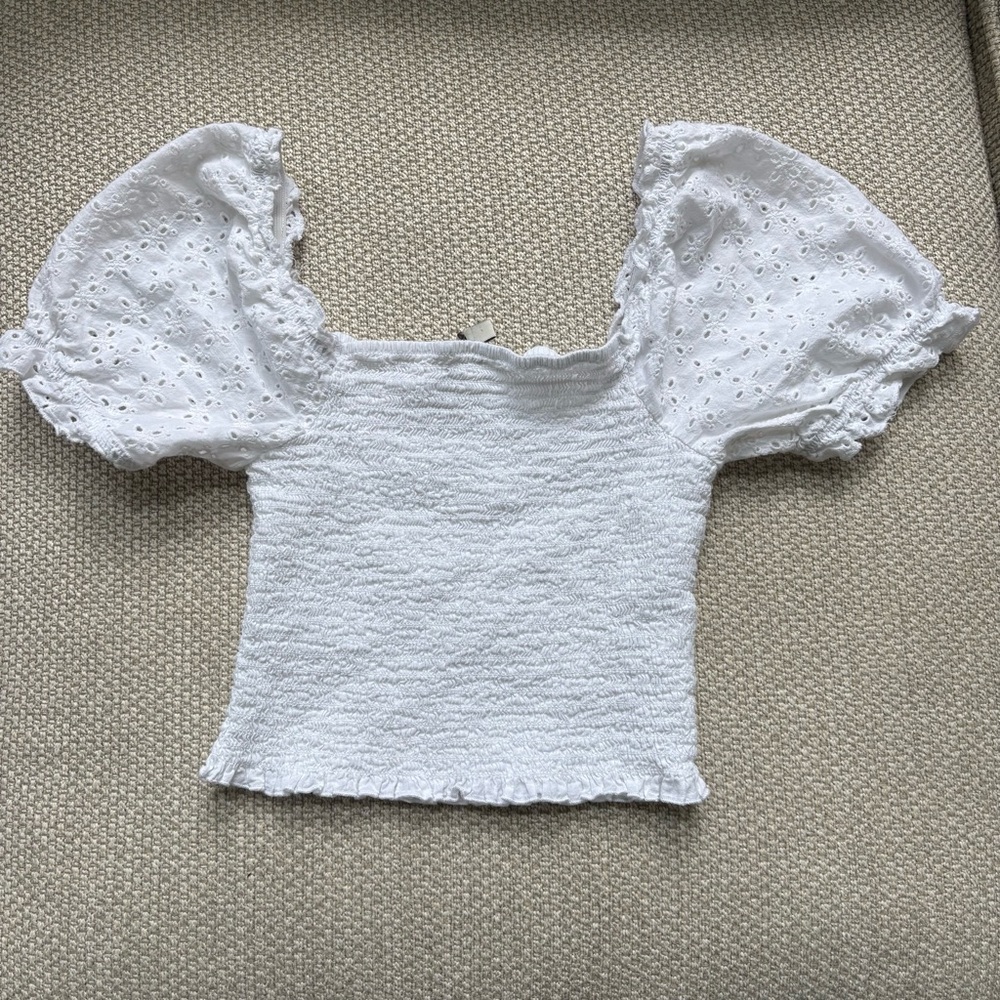 Love Tree White Eyelet Smocked Top Size S